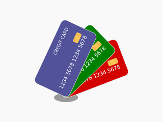 Three credit card vector isolated on white background.