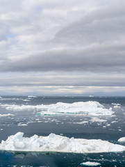 Ilulissat Icefjord also called kangia or Ilulissat Kangerlua, view over Disko Bay. The icefjord is...