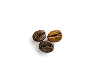 Naklejka premium Roasted coffee beans for espresso, cappuccino isolated in white background cutout.