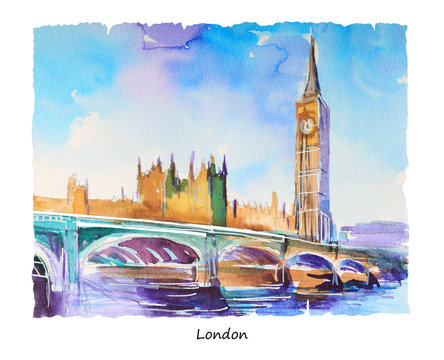 Obraz ręcznia malowany przedstawiający Westminster i Big Ben w Londynie