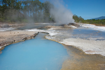 Melanesia, Papua New Guinea, Fergusson Island, Del Hot Springs. Volcanic hot springs, natural steaming blue pool.