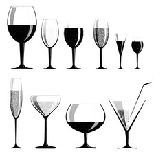 set of glasses drawn in grunge style. Isolated on white background.