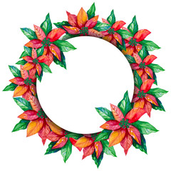 Naklejka premium watercolor flower Christmas star in a circle