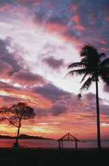 Micronesia, Pohnpei, View of Kolonia Pwohmaria Resort beach at sunrise