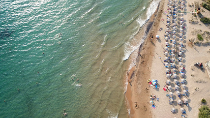 Aerial drone photo of iconic lake of Korission a natural preserve and beach of Halikounas, Corfu island, Ionian, Greece