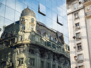 Facade of buildings in the Microcentro. Buenos Aires, capital of Argentina.