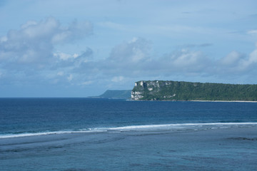 Micronesia, Mariana Islands, US Territory of Guam, Tamuning. Overview of Tumon Bay and the Philippine Sea. Two Lovers Point aka Puntan dos Amantes in the distance.