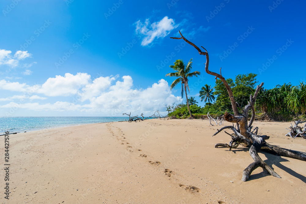 Sticker Little island with a white sand beach in Ha'apai, Tonga, South Pacific