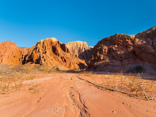 Quebrada de las Conchas also called Quebrada de Cafayate. Canyon with colorful rock formations created by Rio de las Conchas, Argentina.