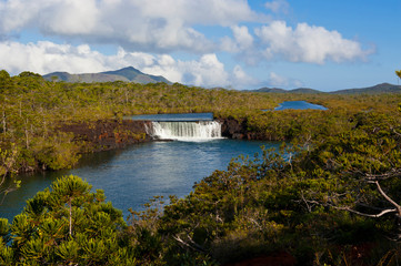 Fototapeta na wymiar Waterfalls chutes de la Madeleine on the south coast of Grande Terre, New Caledonia, South Pacific