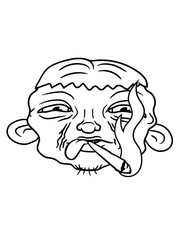 kiffer drogen rauchen joint kiffen weed hanf cannabis hässlicher alter mann gesicht kopf junge kerl freak noob nerd augen mund geek lustig komisch clipart comic cartoon