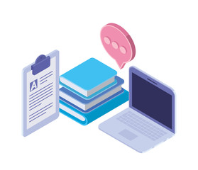 set of icons with laptop on white background