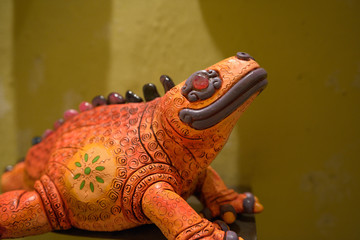 Ecuador, Pichincha, Quito. Ceramic Galapagos land iguana, Tianguez Cultural Center, Plaza de San...
