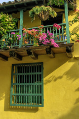 Charming Spanish colonial architecture graces the Old City, Ciudad Vieja, of Cartagena, Colombia.