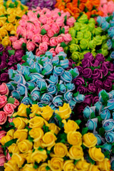 Crepe paper flowers for sale at market, San Miguel de Allende, Mexico.