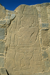 Peru, Sechin, pre-Inca ruins, Warrior, carvings, ca. 1500 B.C.