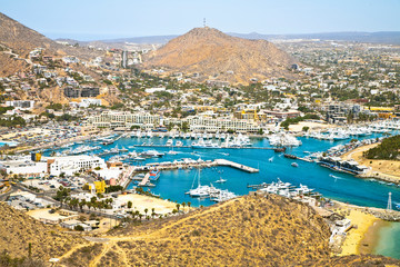 Cabo San Lucas, Baja California Sur, Mexico - High angle view of a oceanfront resort location.