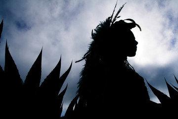 Naklejka premium Pozos, Mexico. Abandoned silver mining town. Indigenous Indian dancers.