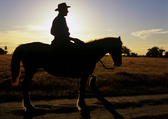 Uruguay, Florida, An authentic gaucho and his horse on a working ranch.