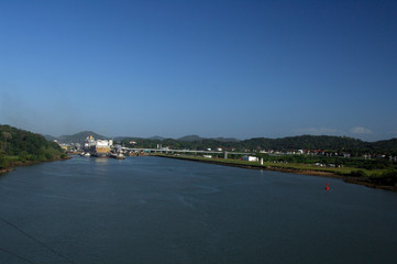 Fototapeta na wymiar Central America, Panama, Panama Canal. Miraflores Lock.
