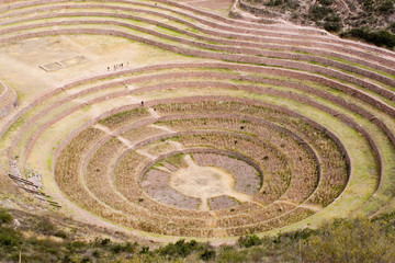 Fototapeta na wymiar South America - Peru. Amphitheater-like terraces of Moray in the Sacred Valley of the Incas. Thought to have been an Inca crop-laboratory.