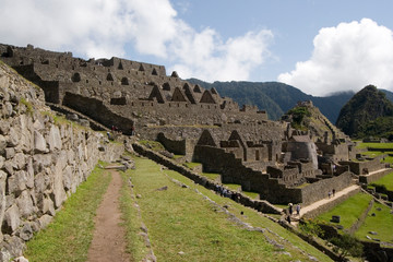 Fototapeta na wymiar South America - Peru. Stonework of the royal housing in the lost Inca city of Machu Picchu.