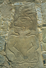 Peru, Sechin, pre-Inca ruins, Warrior, carvings, ca. 1500 B.C