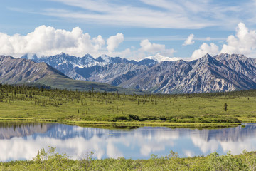 Naklejka na ściany i meble USA, Alaska. Landscape of Chugach Mountains and lake. Credit as: Don Paulson / Jaynes Gallery / DanitaDelimont.com