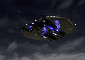 spaceship floating on night view