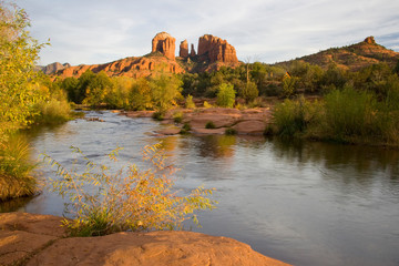 AZ, Arizona, Sedona, Crescent Moon Recreation Area, Red Rock Crossing; Oak Creek with Cathedral Rock