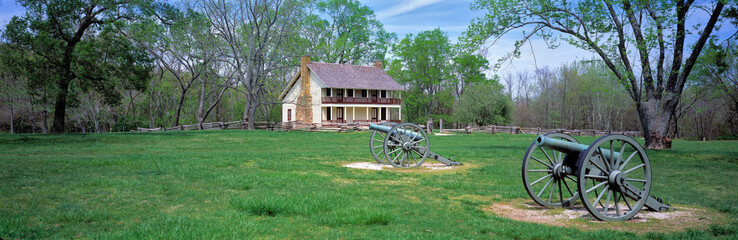 USA, Arkansas, Pea Ridge NMP. Elkhorn Tavern at the Pea Ridge NMP in Arkansas, has been...