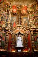 USA, Arizona, Tucson. Mission San Xavier del Bac (aka White Dove of the Desert). Mission church interior.