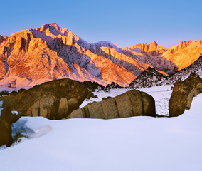 USA, California. Lone Pine Peak and Mt Whitney winter landscape. 