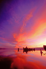USA, California. Sunrise on Mono Lake Tufa State Reserve tufa formations. 