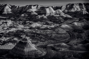 The striated forms of spectacular Blue Mesa in Petrified Forest National Park, Arizona.