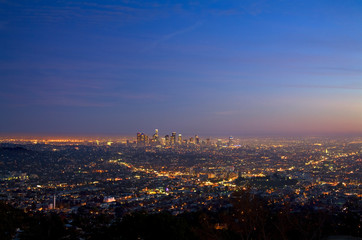 Fototapeta na wymiar Urban skyline and city lights of Los Angeles, California, USA.