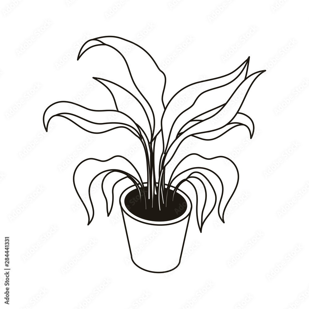 Poster silhouette of houseplant with potted on white background