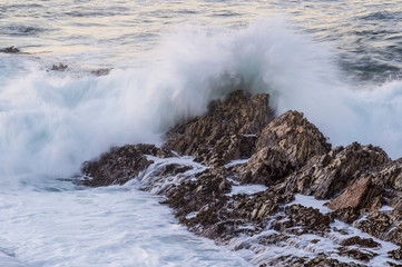 Waves coming in on rocky coast, Pacific Ocean, Montana de Oro State Park, Los Osos, California
