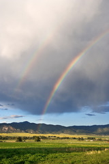 USA, Colorado, Buena Vista. Double rainbow over landscape. 