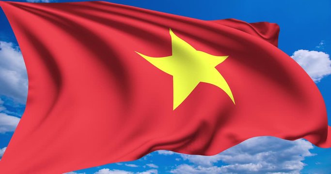 flag of Vietnam against a cloudy sky (alpha channel, loopable)