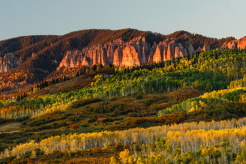 Cimarron range at sunset in autumn, San Juan Mountains, eastern Ouray County, Colorado