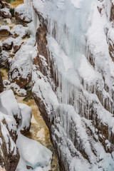 Ice and snow in Uncompahgre River Gorge, Ouray, Colorado
