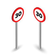 Maximum speed limit isometric road sign set