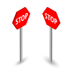 Stop road sign. Vector isometric icon on the white