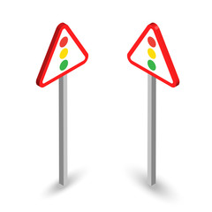 Traffic signals ahead. Isometric road sign set