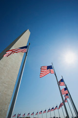 USA, Washington, D.C. American flags surround the Washington Monument. 