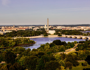 Washington DC. Aerial view of The Washington Monument, Lincoln Memorial, United States Capitol and...