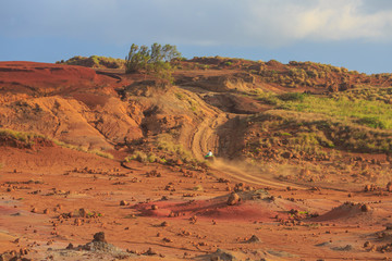 Kaehiakawaelo (Garden of the Gods), a martian landscape of red dirt, purple lava, and rock formations created by erosion, Lanai Island, Hawaii, USA