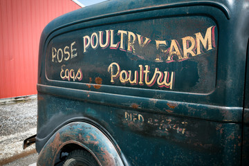 Close up of antique car, Mt. Olive, Illinois, USA. Route 66