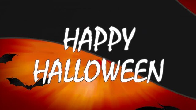 Happy Halloween Spooky Animation with Flying Bats on orange gradient background. Halloween themed background
